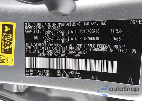 2015 Toyota Highlander Le Plus V6 из США, поврежденный, VIN 5TDBKRFH0FS181840